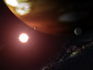Recreación artística de Gliese 876b, uno de los exoplanetas del sistema exoplanetario más cercano a la Tierra.
