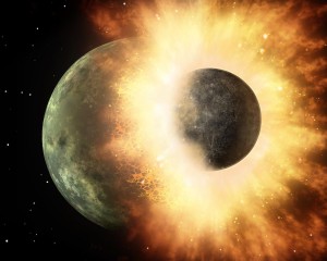 Concepto artístico de una colisión entre dos objetos planetarios. Crédito: NASA/JPL Caltech