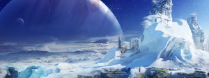 Esta imagen es un concepto artístico de Europa, un satélite de Júpiter, tal y como lo imaginaron los desarrolladores del videojuego Destiny. Crédito: Bungie
