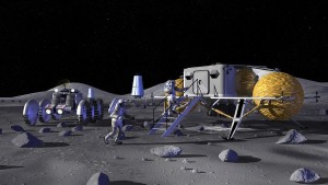 Concepto artístico de la NASA mostrando un asentamiento lunar. Crédito: NASA