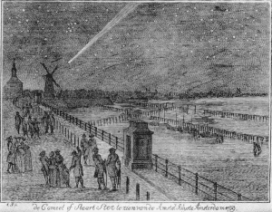 El gran cometa de 1769 sobre Amsterdam. Autor: Anónimo.