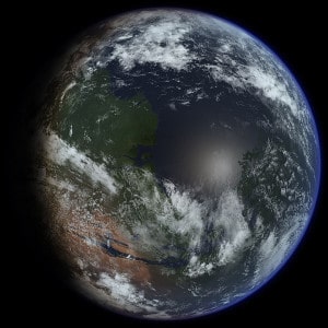 Quizá hayas visto esta imagen antes. Es una recreación artística de cómo podría ser Marte si lo terraformásemos para tener las condiciones de la Tierra. Crédito: Usuario "Ittiz" de Wikipedia