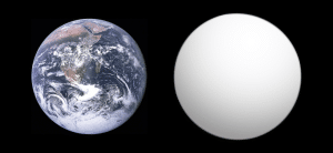 Comparación entre el tamaño de la Tierra y el exoplaneta Kepler-186f. Crédito: Aldaron