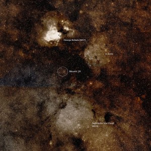 Ubicación de Messier 18 en el firmamento. Crédito: WikiSky
