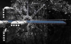 Concepto artístico de un robot de extracción de minerales en un asteroide. Crédito: Deep Space Industries
