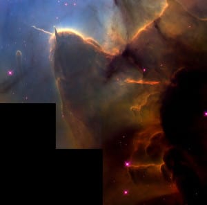 Esta imagen muestra las columnas en el interior de la Nebulosa Trífida. Crédito: NASA and Jeff Hester (Arizona State University)