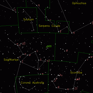Esta imagen muestra la ubicación de Messier 20 en el firmamento. Crédito: Universe Today.