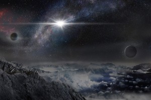 Recreacíon artística de la supernova ASASSN-15lh tal y como sería vista desde un exoplaneta localizado a unos 10.000 años luz de distancia en la galaxia en la que se ha producido. Crédito: Beijing Planetarium / Jin Ma