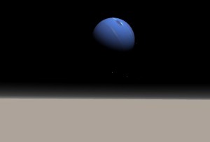 Simulación de cómo se vería Neptuno desde Tritón. Crédito: The Singing Badger/Wikipedia