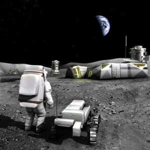 Concepto artístico de una base lunar. Crédito: NASA