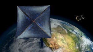 Una ilustración muestra la nanonave de Breakthrough Starshot, desvelada en una rueda de prensa el 12 de abril de 2016. Crédito: Breakthrough Prize Foundation