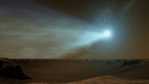 Concepto artístico del cometa Siding Spring acercándose a Marte en octubre de 2014. Crédito: NASA