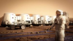 Concepto artístico de un astronauta en los alrededores del hábitat de Mars One. Crédiot: Bryan Versteeg/Mars One