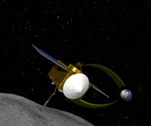 Concepto artístico de OSIRIS-REx recogiendo una muestra de material de Bennu. Crédito: NASA