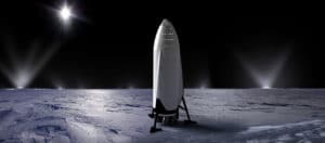 Concepto artístico del STI posándose en la superficie de Encélado. Crédito: Elon Musk/SpaceX