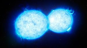 VFTS 352 el sistema doble más masivo y cálido que se ha encontrado hasta la fecha. Ambas estrellas se tocan y comparten material. Crédito:. ESO/L. Calçada 