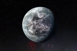 Recreación artística del exoplaneta HD 85512b, que podría tener agua líquida. Es uno de los mejores candidatos a ser habitable.