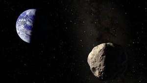 Representación artística del asteroide Apofis acercándose a la Tierra