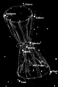 Representacíón de la constelación de Orión con el dibujo de un Tsuzumi