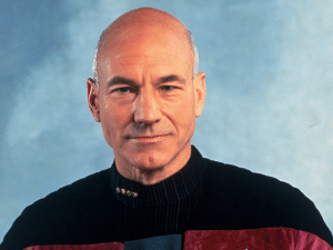 Patrick Stewart como el Capitán Picard de Star Trek.