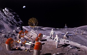 Concepto artístico de 1984 sobre una posible base lunar