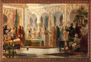 Hasday Ibn Shaprut en la Corte de Abderramán III. Cuadro de Dionís Baixeras 1885. Universidad de Barcelona