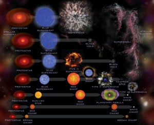 En esta imagen puedes ver la fase evolutiva de las estrellas según su masa. Crédito: NASA/CXC/SAO