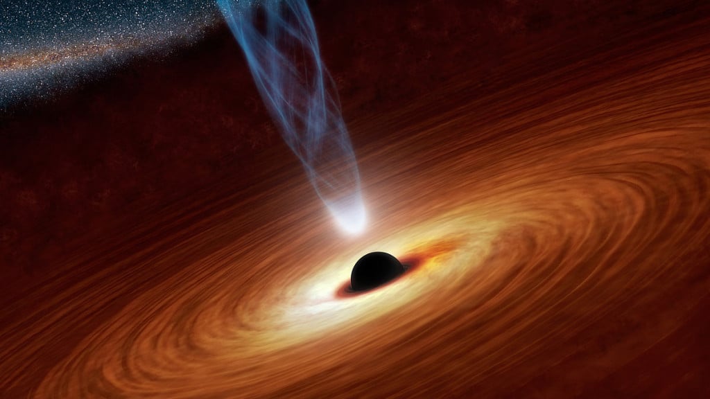 Ilustración artística de un agujero negro con una corona de materia, observado en rayos X. Crédito: NASA/JPL-Caltech