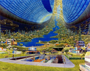 Éste es el concepto artístico de un Toro de Stanford. Un hábitat espacial que podría albergar de 10.000 a 140.000 personas. Fue propuesto en 1.975. Crédito: Donald Davis - NASA Ames Research Center