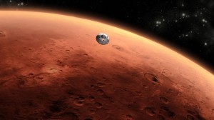 Concepto artístico del Mars Science Laboratory de la NASA llegando al planeta rojo. Crédito: NASA/JPL-Caltech 