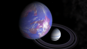 Concepto artístico de una exoluna similar a la Tierra alrededor de un planeta gaseoso. Crédito: Frizaven/Wikipedia