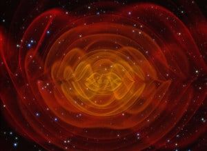 Simulación de ondas gravitacionales. Crédito: NASA/C. Henze 