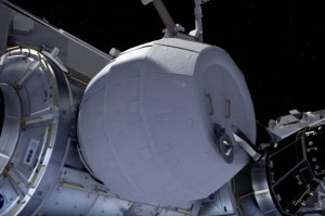 Impresión artística del módulo BEAM acoplado a la Estación Espacial Internacional. Crédito: NASA