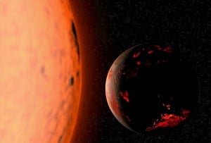 La Tierra brillante y carbonizada del futuro lejano, con el Sol ya bien entrado en su fase de gigante roja. Crédito: Wikimedia Commons CC BY-SA 3.0.