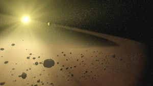 Quizá una nube de cometas es la que esté bloqueando parte de la luz de KIC 8462852. Crédito: Spitzer Space Telescope