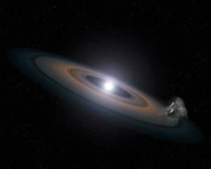 Recreación artística de una enana blanca con un disco de restos estelares. Crédito: ESA/Hubble