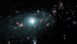 Recreación artística de las galaxias que se encuentran en la "Zona de exclusión" de la Vía Láctea (aquella zona del Universo que no podemos observar porque la obstruye nuestra propia galaxia). Crédito: International Centre for Radio Astronomy Research