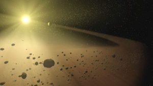 Quizá una nube de cometas es la que esté bloqueando parte de la luz de KIC 8462852. Crédito: Spitzer Space Telescope