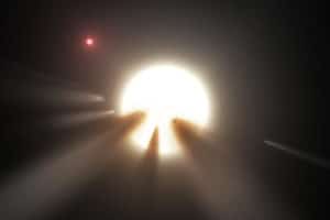 Concepto artístico de un enjambre de cometas alrededor de una estrella. Crédito: NASA/JPL-Caltech