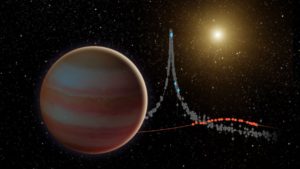 Concepto artístico de una enana marrón y el gráfico que provoca al distorsionar la luz de una estrella. Crédito: NASA/JPL-Caltech