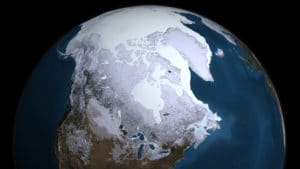 Durante una glaciación, las capas de hielo se expanden. Crédito: NASA
